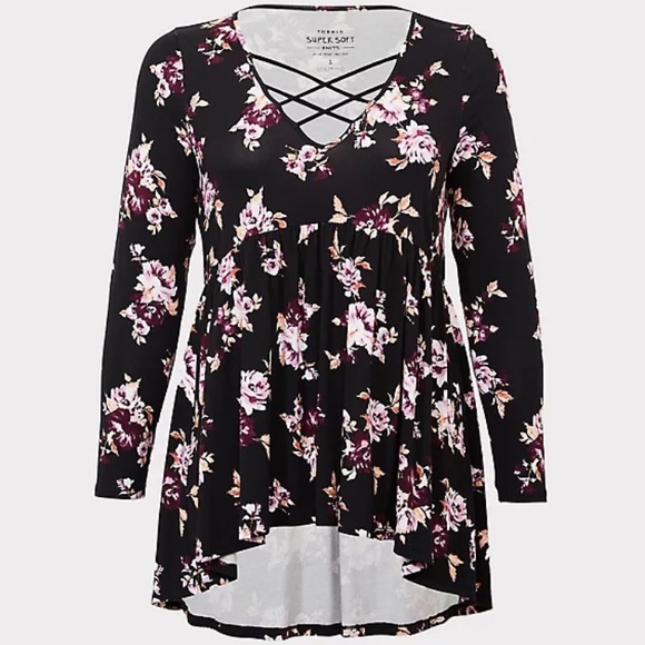 1X TORRID SUPER SOFT KNITS FLORAL LONG SLEEVE OBO